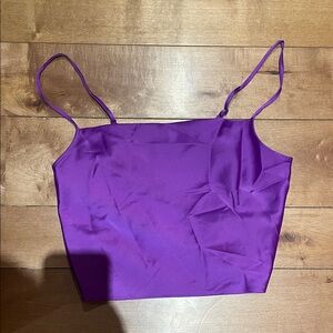 Primark Women's Purple Satin Spaghetti Strap Crop Top